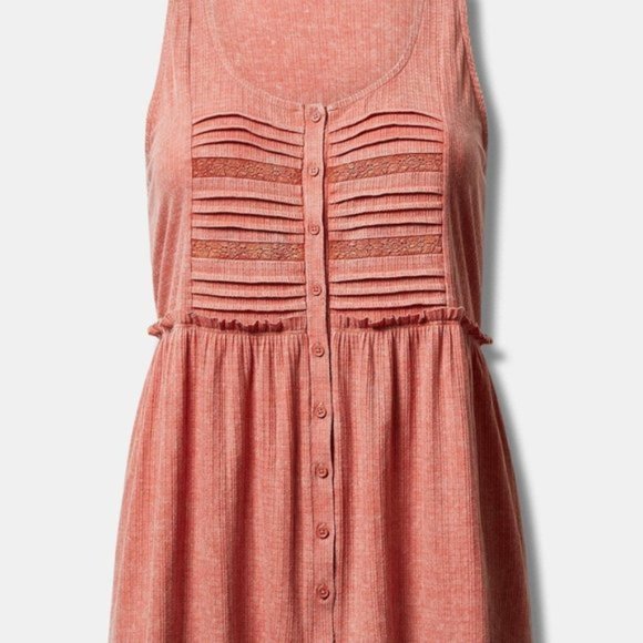 Torrid - Textured Jersey Scoop Neck Button Down Babydoll in Apricot Brandy - Picture 11 of 11